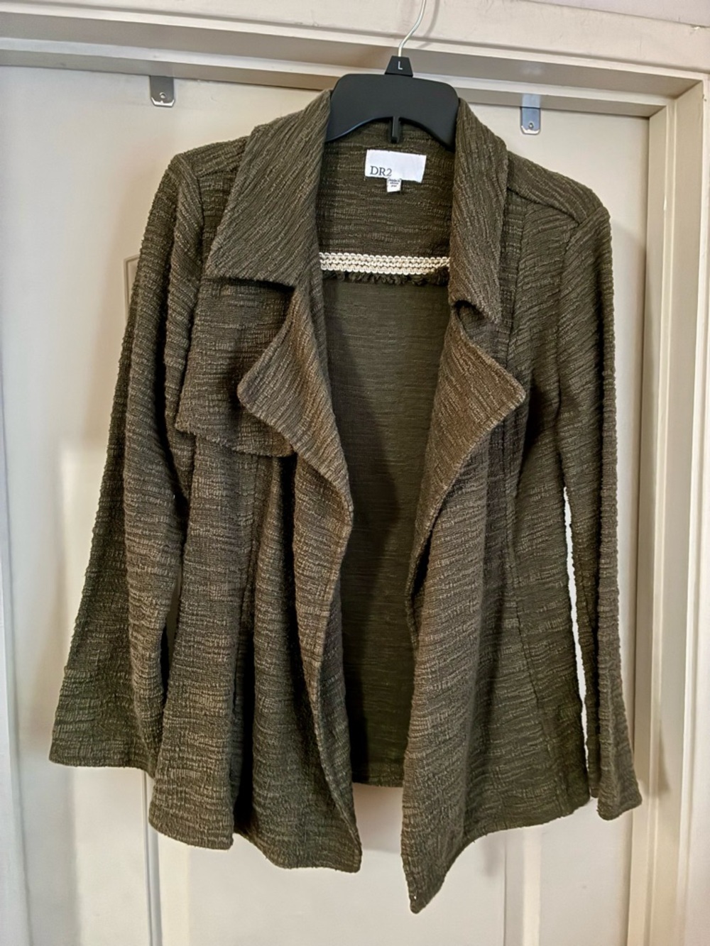 DR2 Olive Textured Open-Front Women's Cardigan